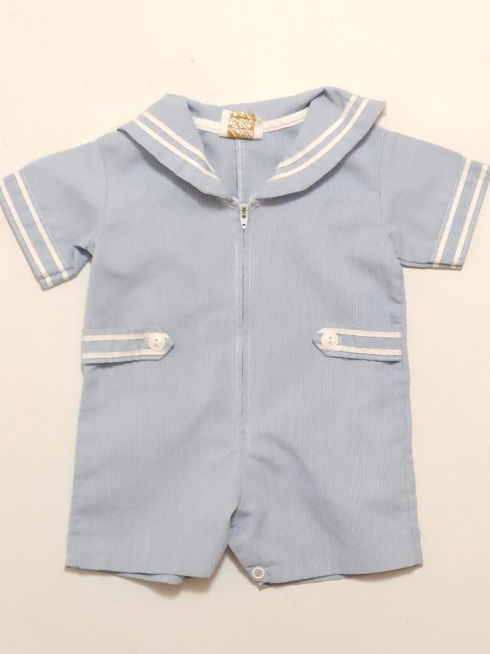 VINTAGE BABY SAILOR OUTFIT Little Bitty Blue and White Stripe 3-9 months